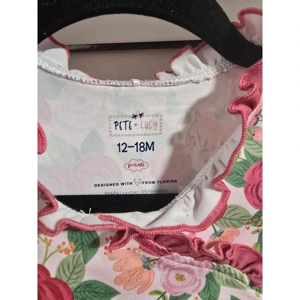 Pete + Lucy Baby Girl Pink Floral Ruffle Romper Flutter Sleeve 12-18M NWT